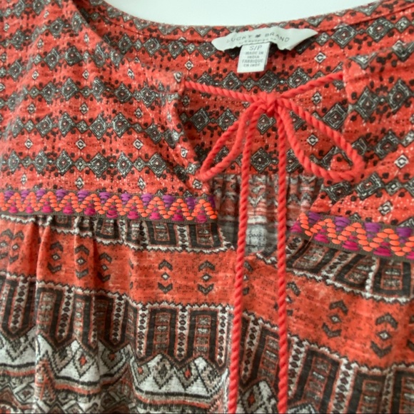 Lucky Brand Boho Peasant Top w Tassels Orange & Ribbed Tank w Lace - Picture 3 of 12
